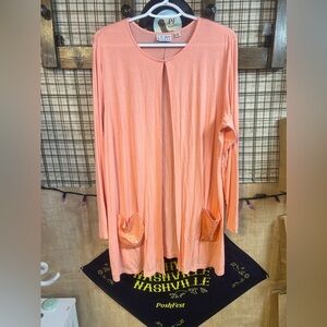 Joan Rivers NWOT Jersey Knit Lightweight Cardigan with Sequin Pockets Peach 1X